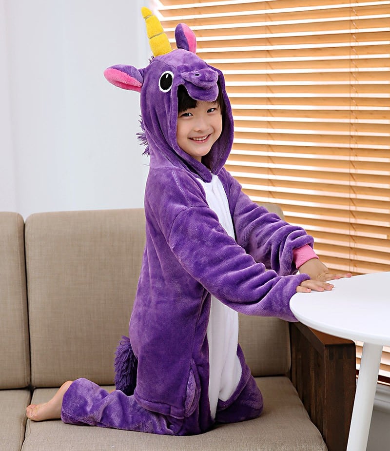 Combinaison Enfant Fille Licorne - Pyjama Doux En Peluche - Taille 2 à 10 Ans - Hiver Et Maison