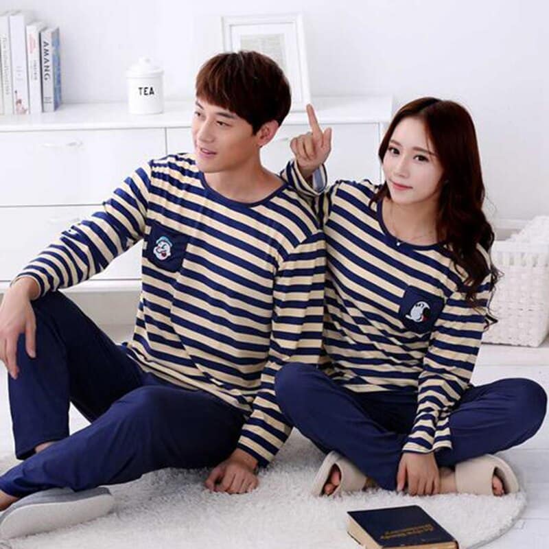 Pyjama à rayures en coton pour Couples_1