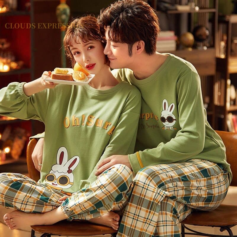 Pyjama d'automne et hiver en coton pour couples_1