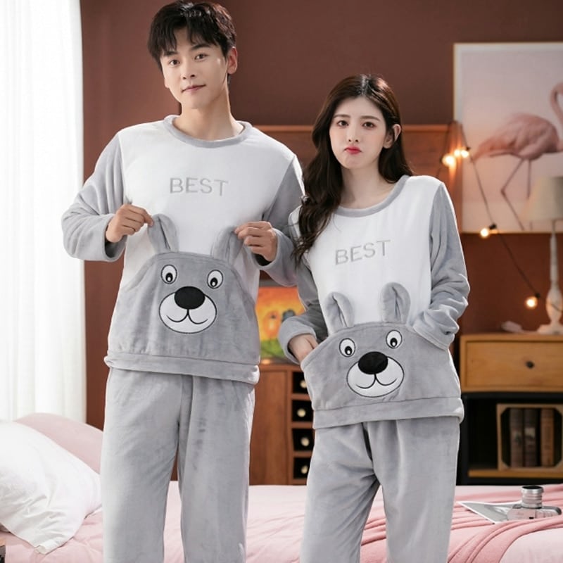 Pyjama en flanelle épais et chaud dessin pour couples_1
