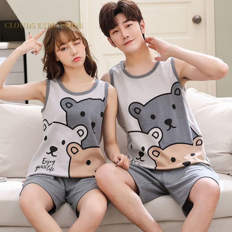 Pyjama pour couples d'été en modèle de dessin animé_1