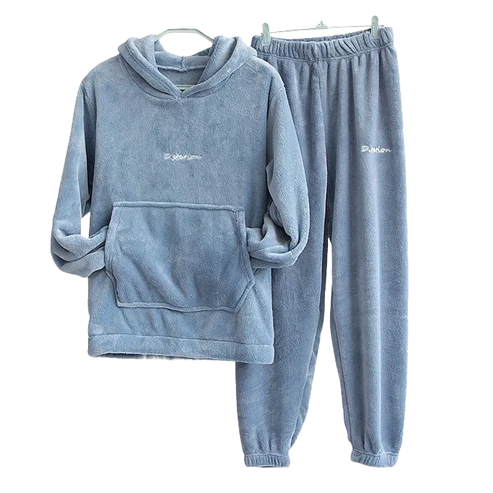 Pyjama Femme Hiver En Polaire - Ensemble Haut à Capuche Et Pantalon, 100% Polyester, Doux Et Chaud - Vêtement De Nuit/lounge