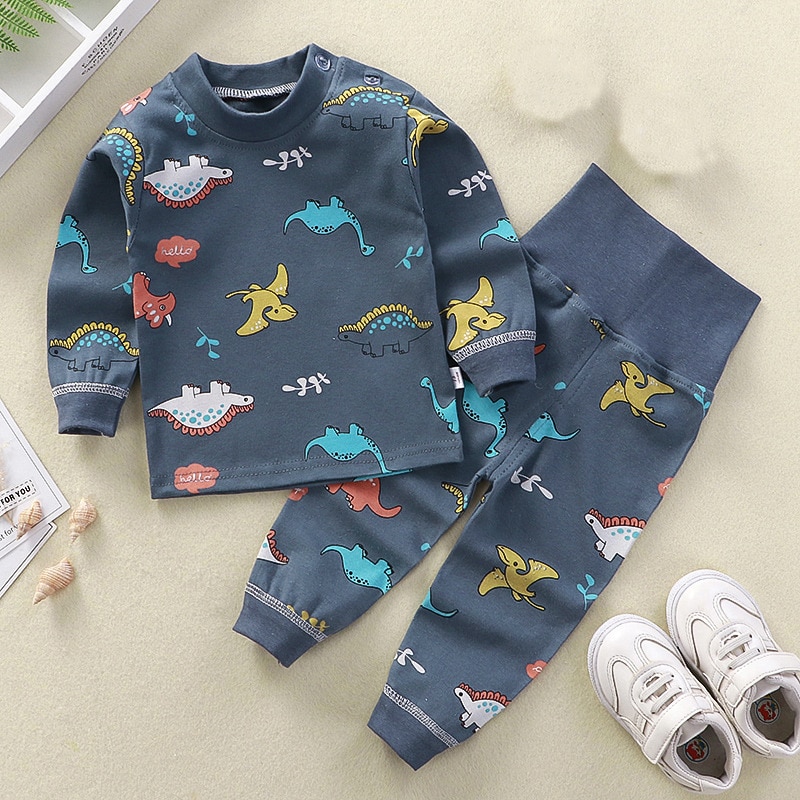 2 Ensemble Pyjamas d'hiver pour enfant en tissu drap fin Bleu marine 4T