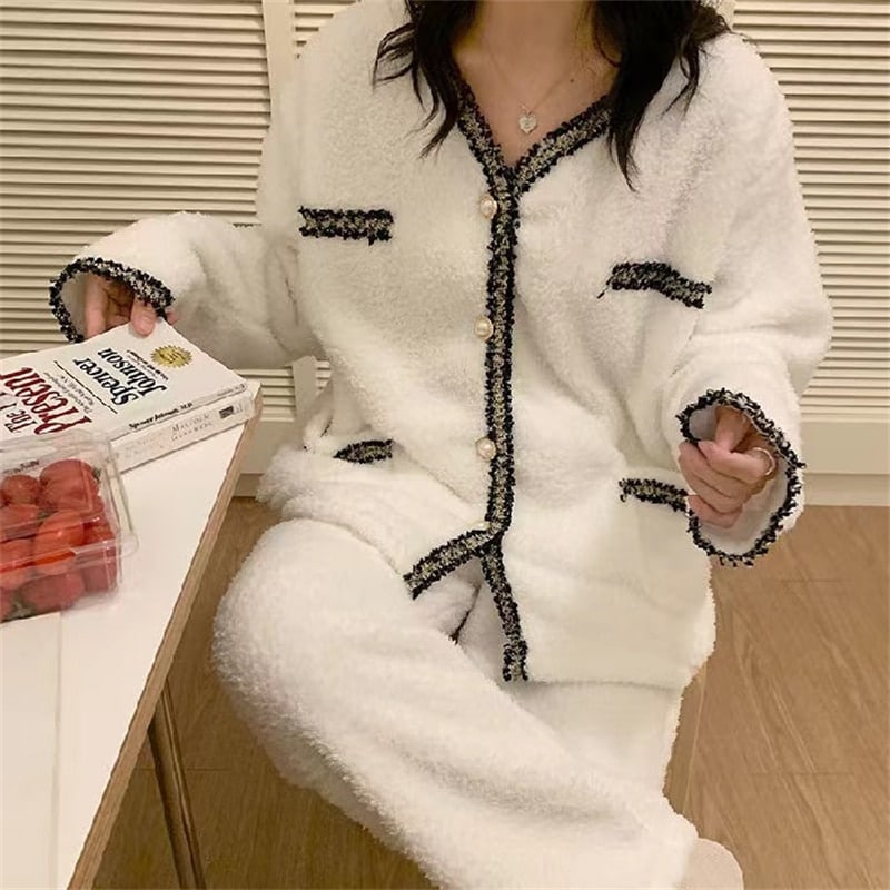 2 ensembles de pyjama d'hiver en velours pour femmes Blanc XXL