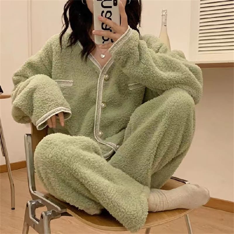 2 ensembles de pyjama d'hiver en velours pour femmes Vert XL
