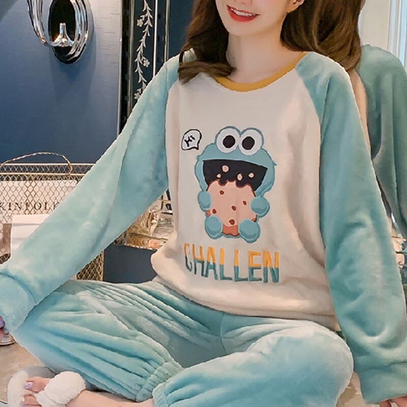Ensemble de pyjama en velours mignons design asiatique Challen XL
