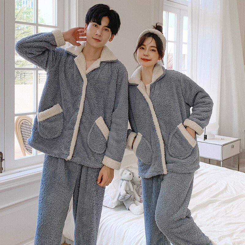 Ensemble de pyjama pilou pilou pour couple en velours épais