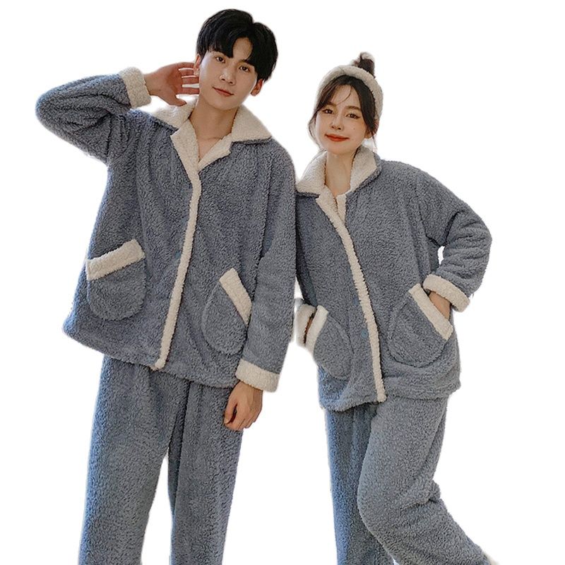 Ensemble de pyjama pilou pilou pour couple en velours épais_5