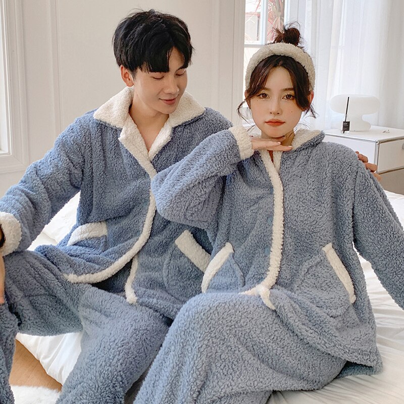 Ensemble de pyjama pilou pilou pour couple en velours épais