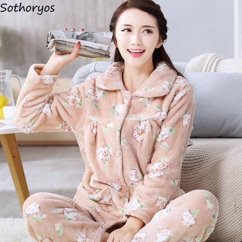 Ensemble pyjama d'hiver épais pilou pilou pour femme_1