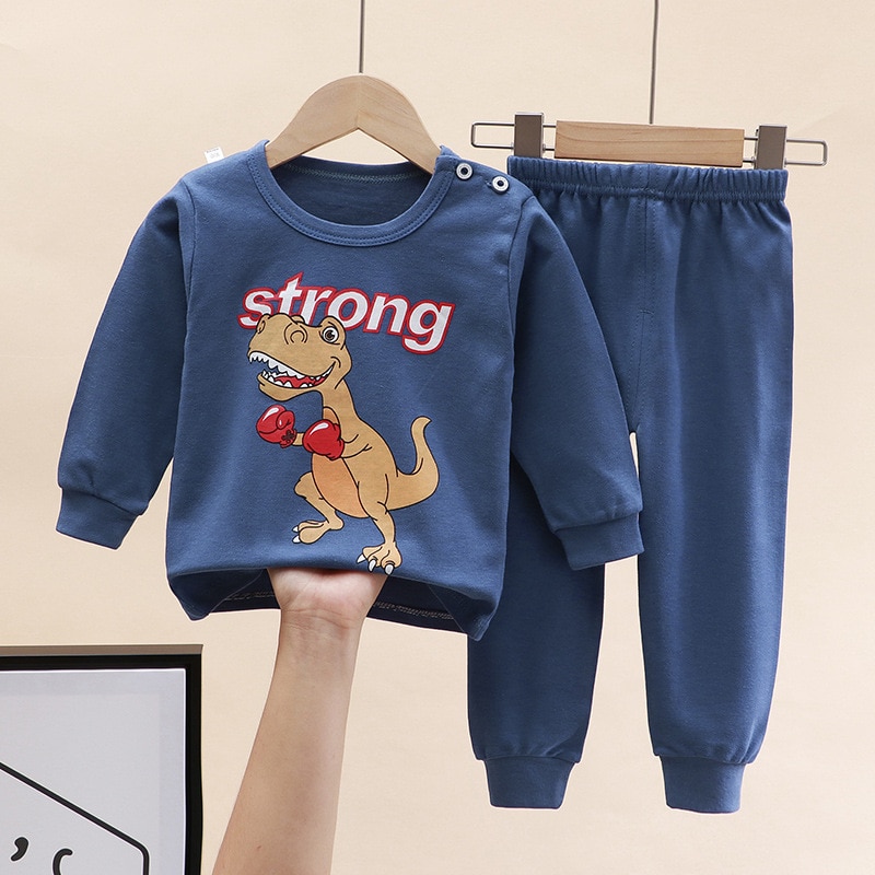 Ensemble pyjama enfant mignon en coton pour garçon fille Bleue foncée 73cm