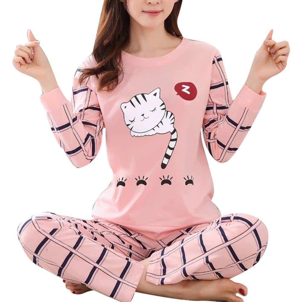 Pyjama d'ado en coton à manches longues motifs imprimé