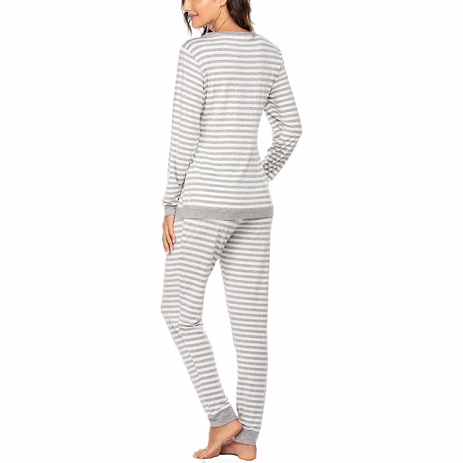 Pyjama de maternité à rayures à manches longues en polyester