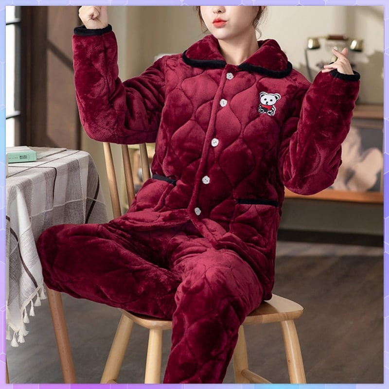Joli pyjama d'hiver 2 pièces en flanelle pour femme_1