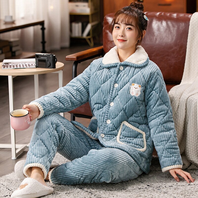 Joli pyjama d'hiver 2 pièces en flanelle pour femme