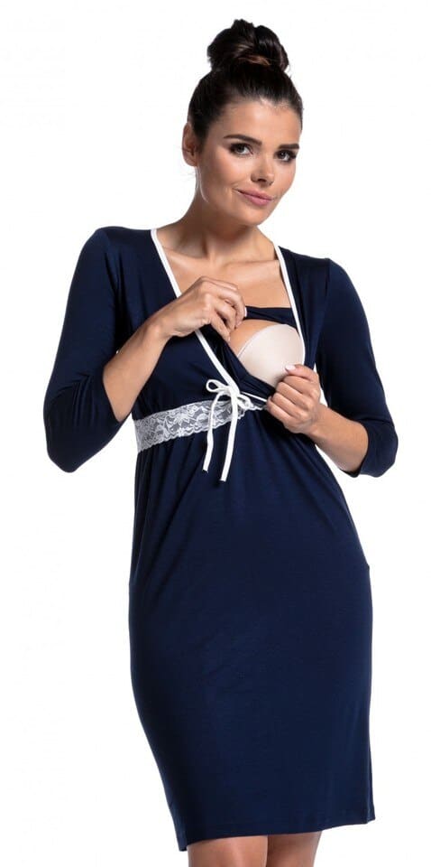 Joli pyjama de grossesse en dentelle à col V Bleue marine S