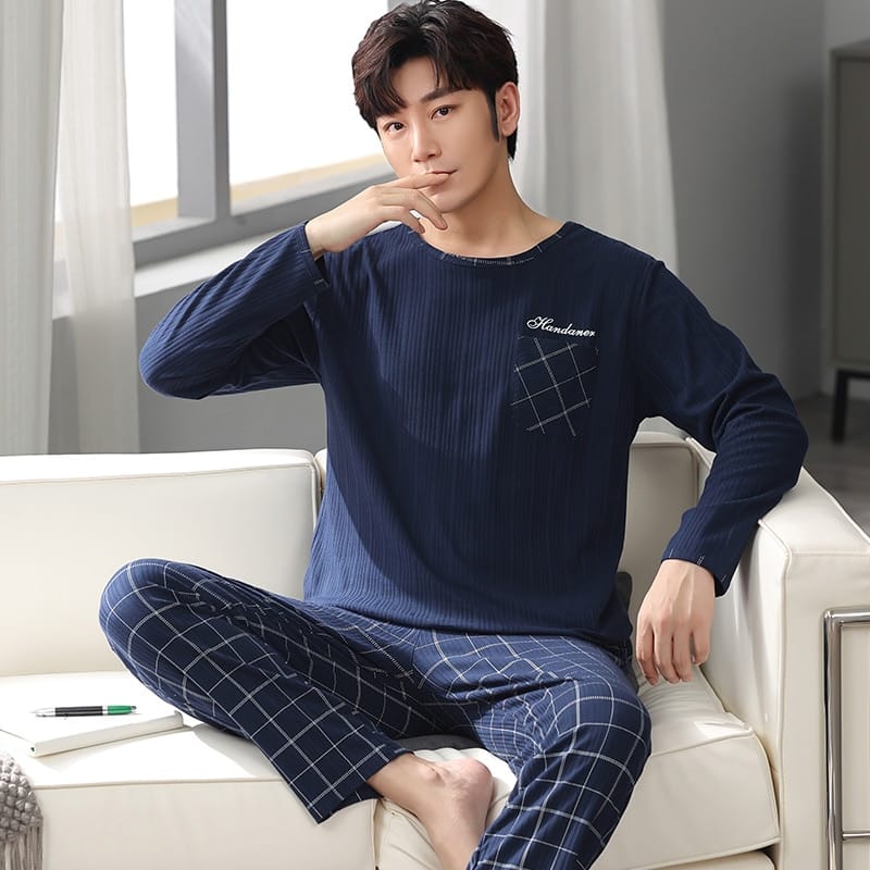Joli pyjama en coton à carreaux pur pour homme_1