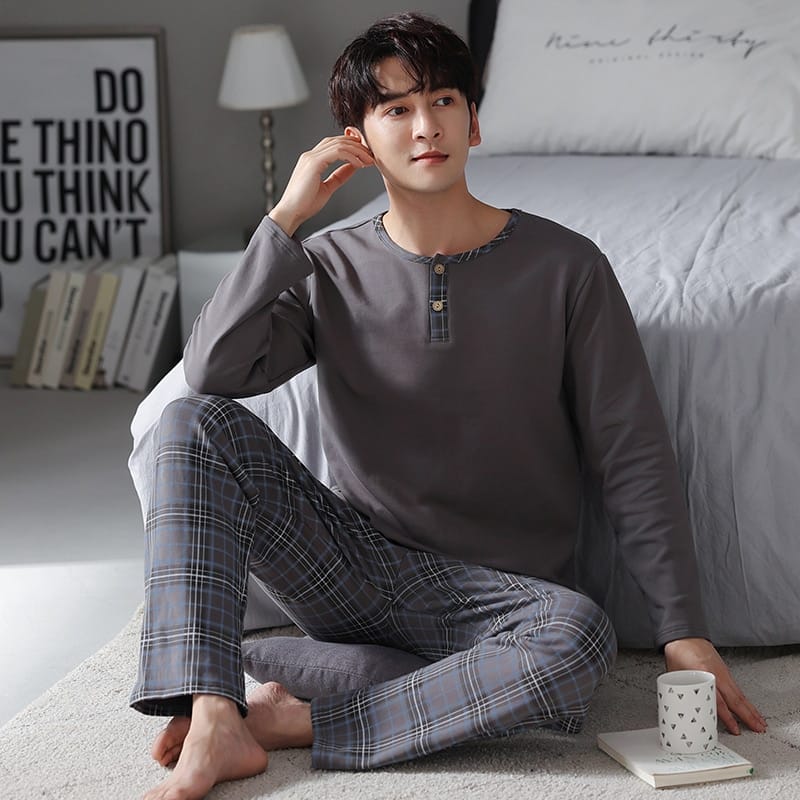 Joli pyjama en coton à carreaux pur pour homme