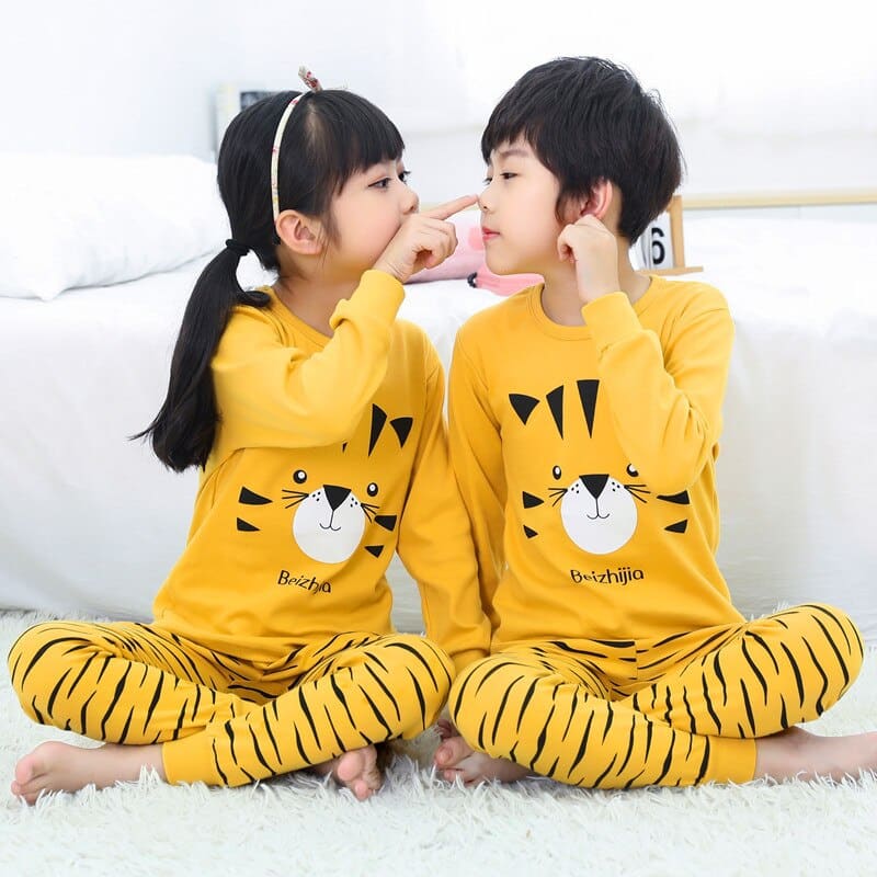 Joli pyjama enfant en coton avec imprimé pour garçon Jaune 90-100cm