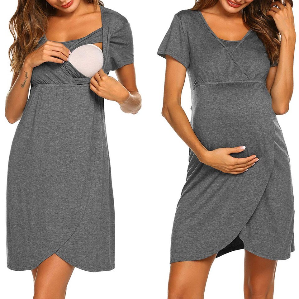 Joli pyjama robe de grossesse en coton pour femme enceinte_1