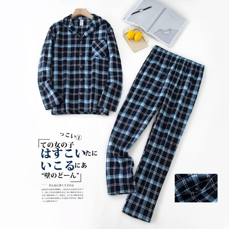 Pyjama 2 pièces à carreaux pour homme design écossais Bleu ciel XL China