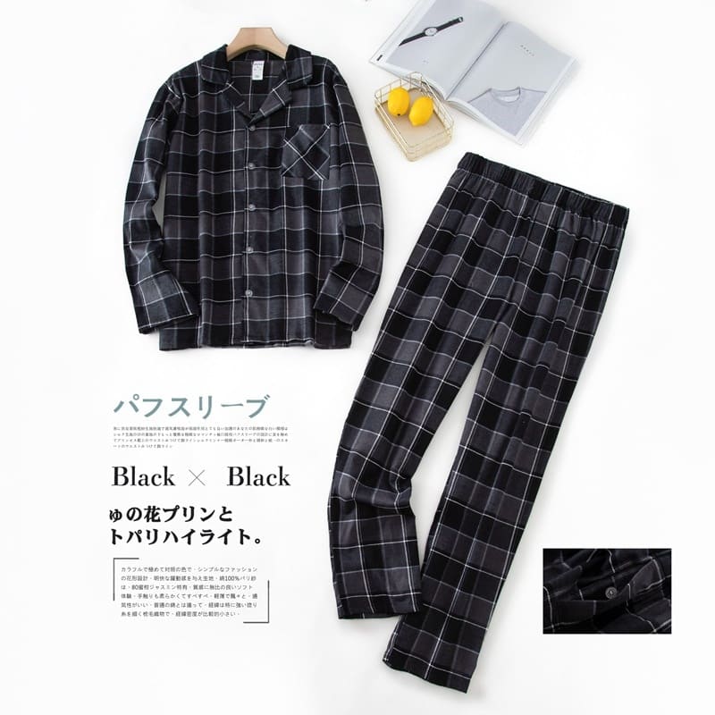 Pyjama 2 pièces à carreaux pour homme design écossais Noir gris XL China