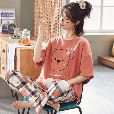 Pyjama 2 pièces à motif d'animaux mignon pour femmes Rouge rose XXL