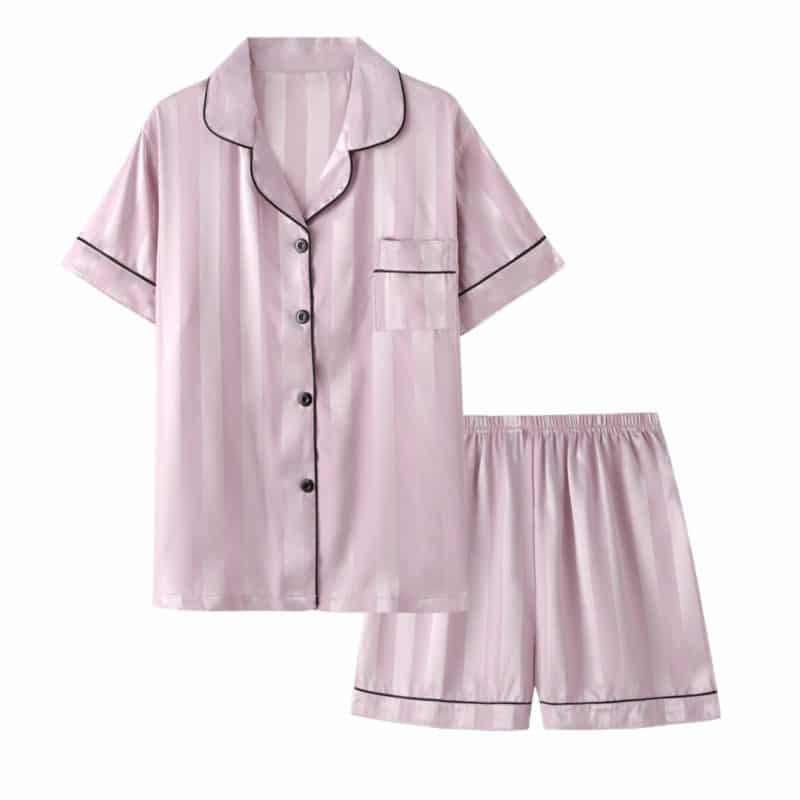 Pyjama 2 pièces chics en satin à boutons pour femmes