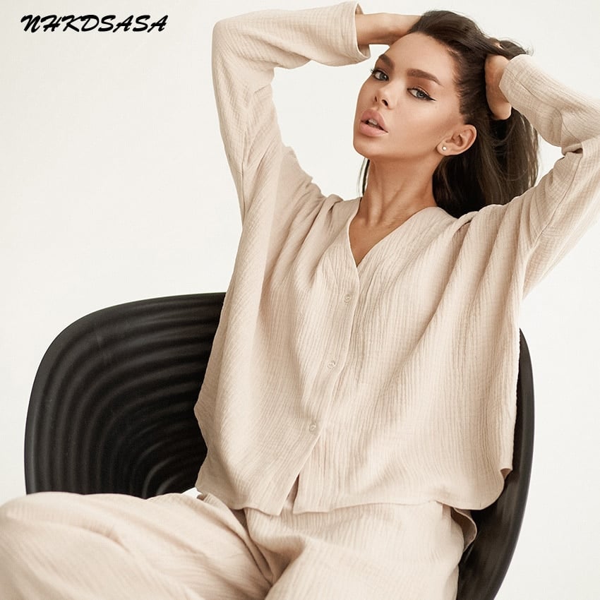 Pyjama 2 pièces en coton design élégant pour femme_1