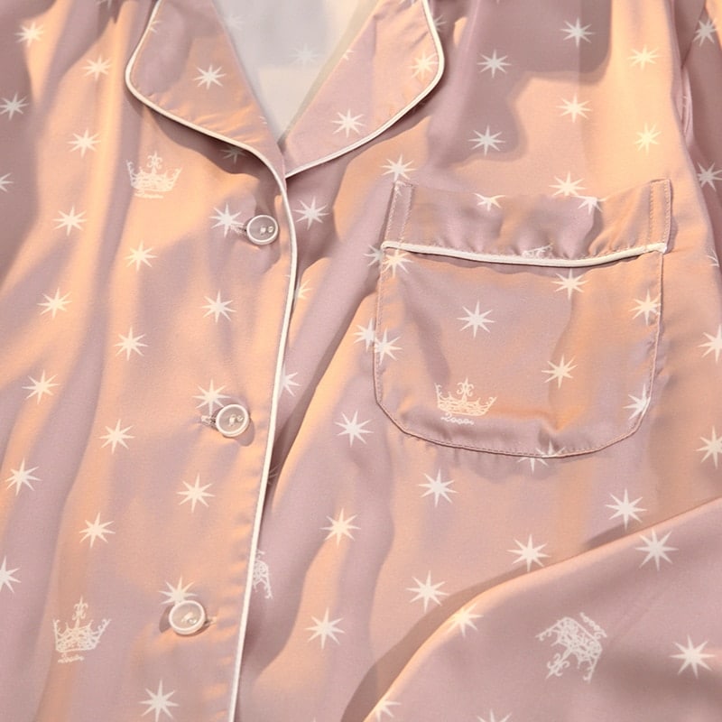 Pyjama 2 pièces en satin de soie glacée à motif mille étoiles pour femmes_4