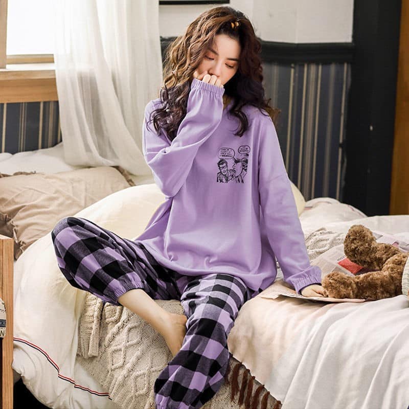 Pyjama 2 pièces grande taille pour femmes Violet XXL