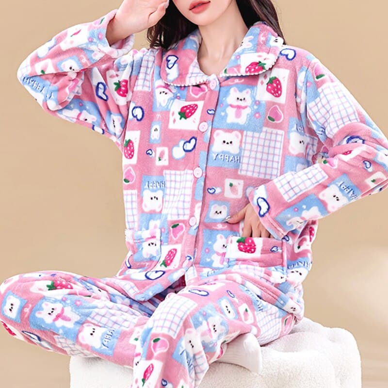Pyjama 2 pièces mignon pour femme en velours_14