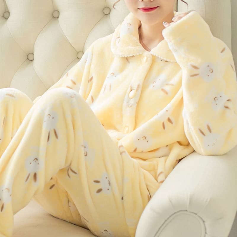 Pyjama 2 pièces mignon pour femme en velours