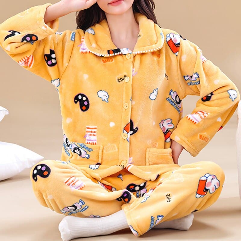 Pyjama 2 pièces mignon pour femme en velours