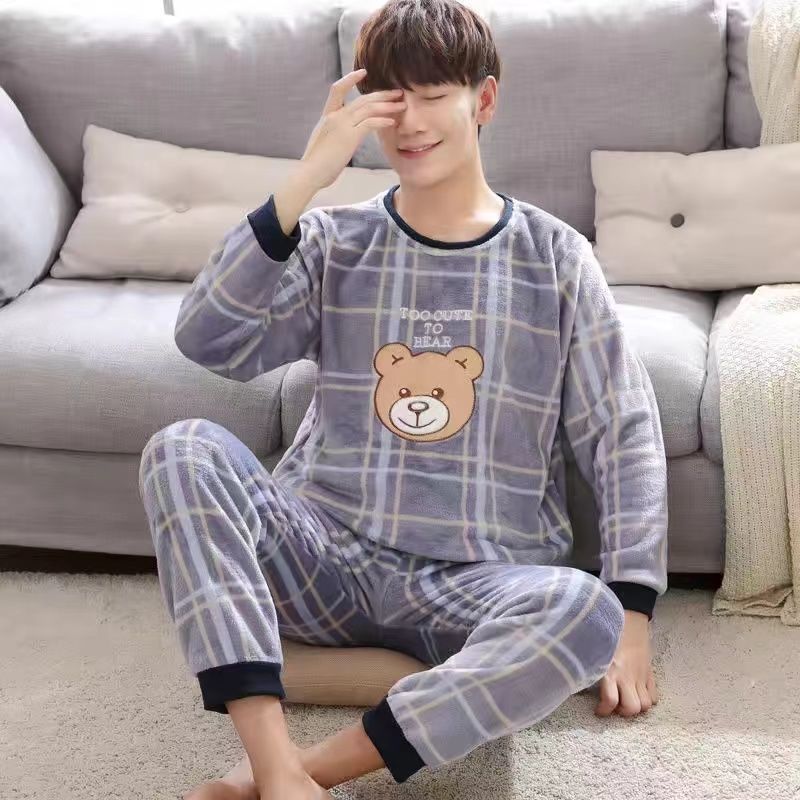 Pyjama 2 pièces pour homme hiver en flanelle plus velours