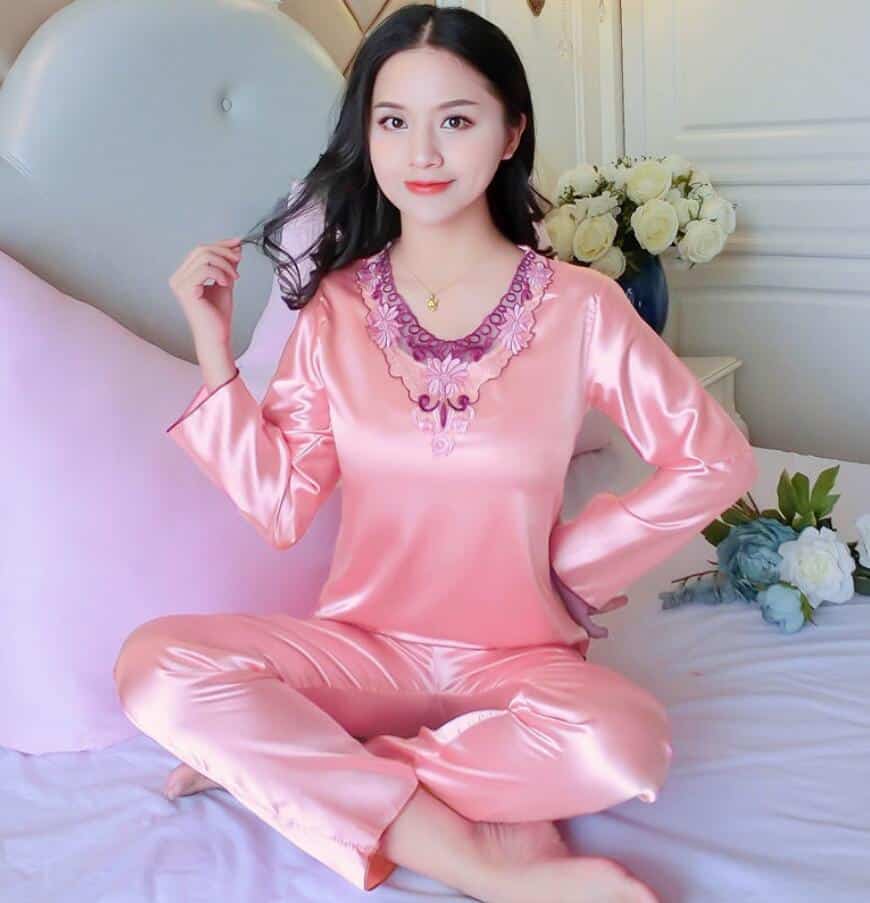 Pyjama 2 pièces style chinois pour femmes Rose 5XL 85-95kg
