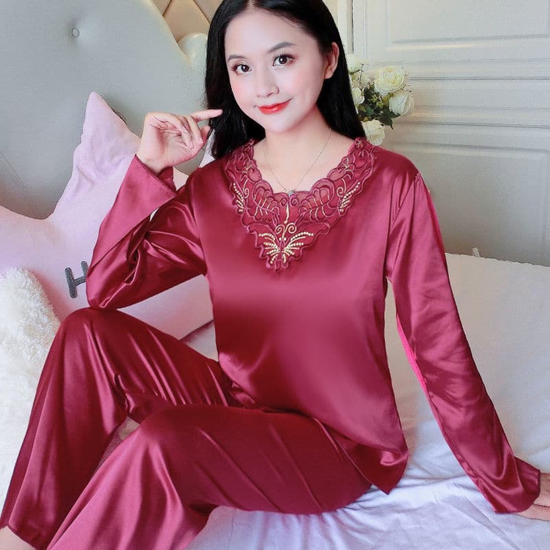 Pyjama 2 pièces style chinois pour femmes Rouge 5XL 85-95kg