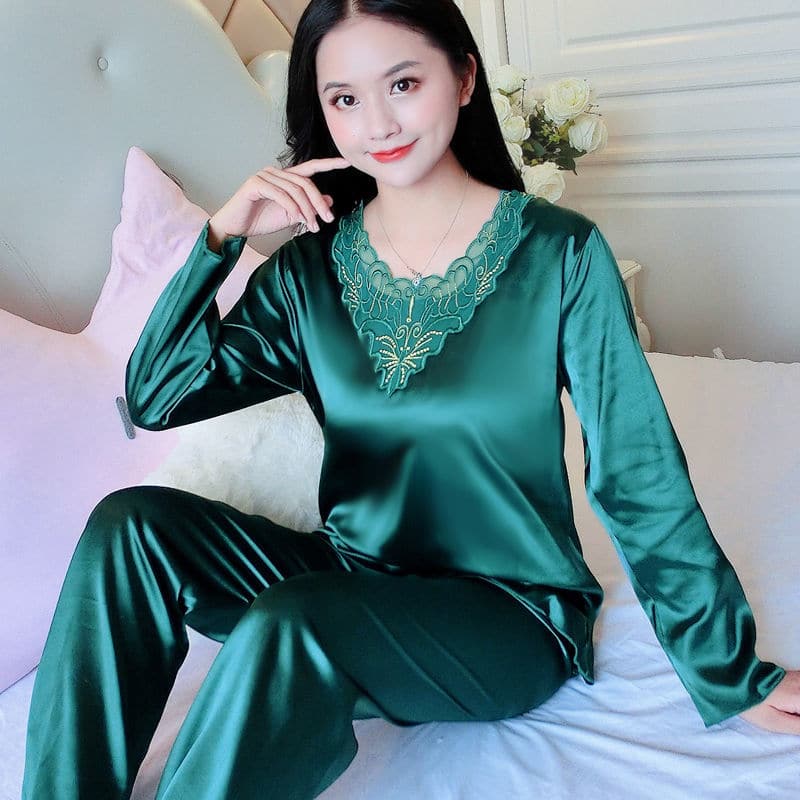 Pyjama 2 pièces style chinois pour femmes Vert 5XL 85-95kg