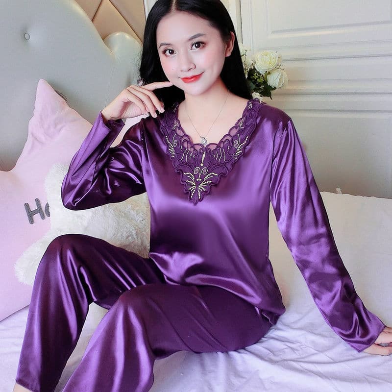 Pyjama 2 pièces style chinois pour femmes Violet 5XL 85-95kg
