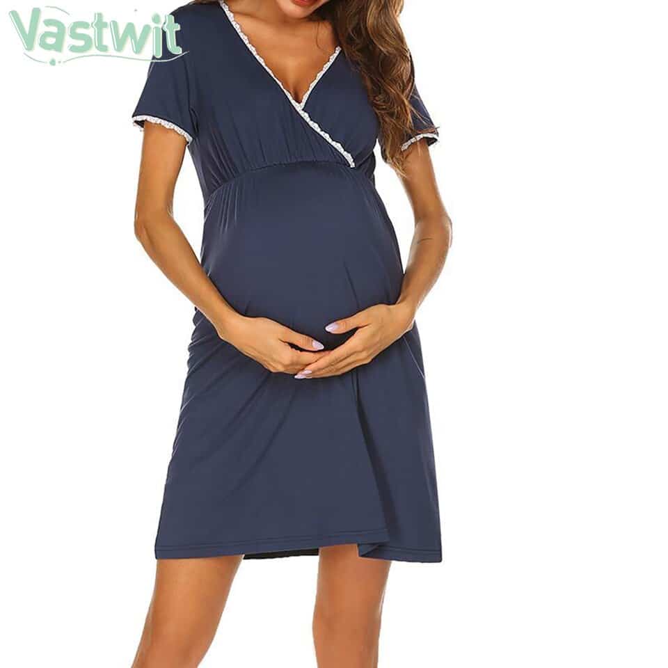 Pyjama Robe de grossesse pour femmes enceinte à manches longues_1