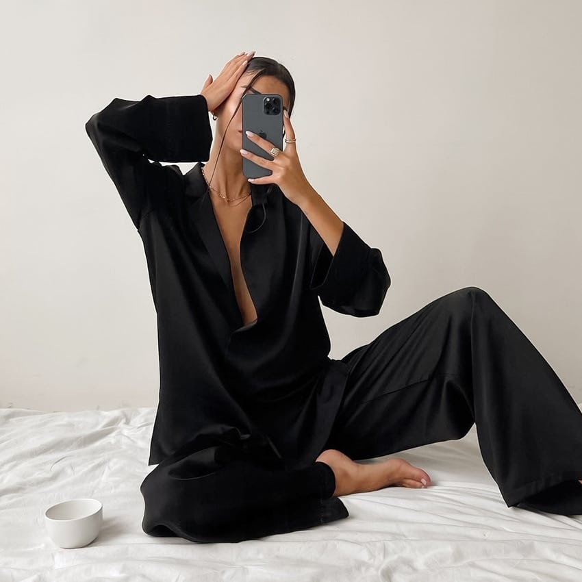 Pyjama à 2 pièces Sexy en Satin et Soie pour Femme_1