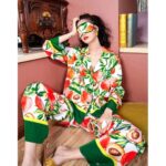 Pyjama à 2 pièces en Satin imprimé plantes pour femme_6