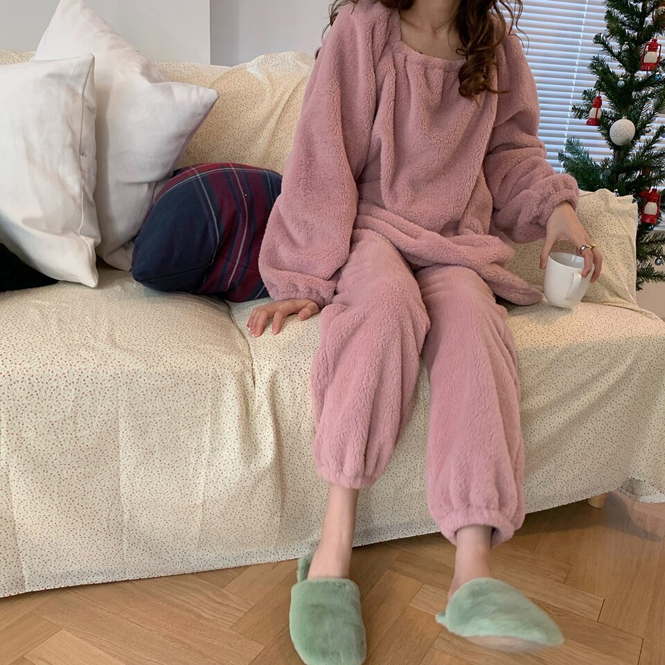 Pyjama à manches longues 2 pièces en coton pour femme