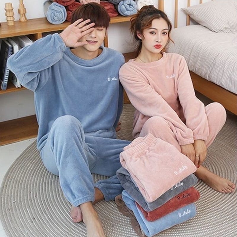 Pyjama à manches longues pour couple en velours_1