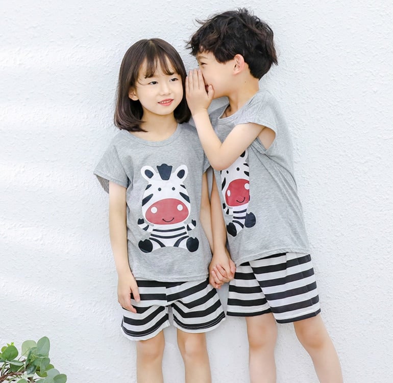 Pyjama à motif imprimé en coton avec short pour enfant_1