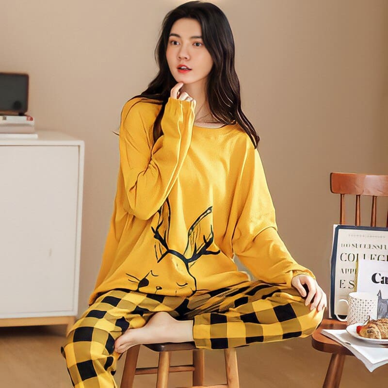 Pyjama coréen à 2 pièces en coton à manches longues