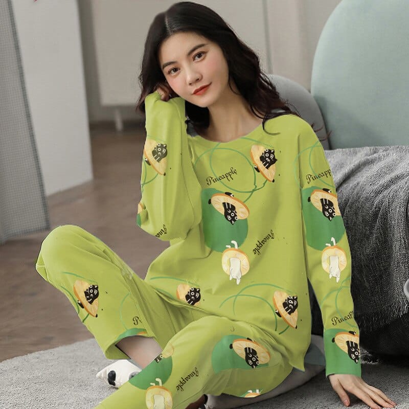 Pyjama coréen à 2 pièces en coton à manches longues