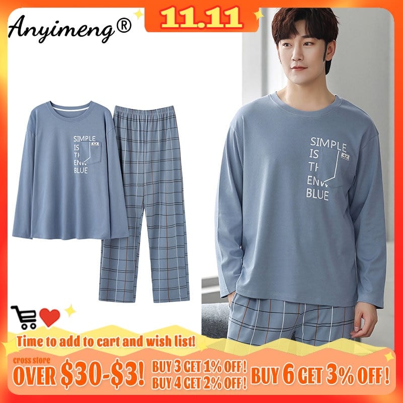 Pyjama coréen simple et doux en en coton pour homme_1
