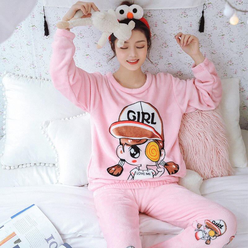 Pyjama d'adolescente avec motif de dessin animée en velours G XL