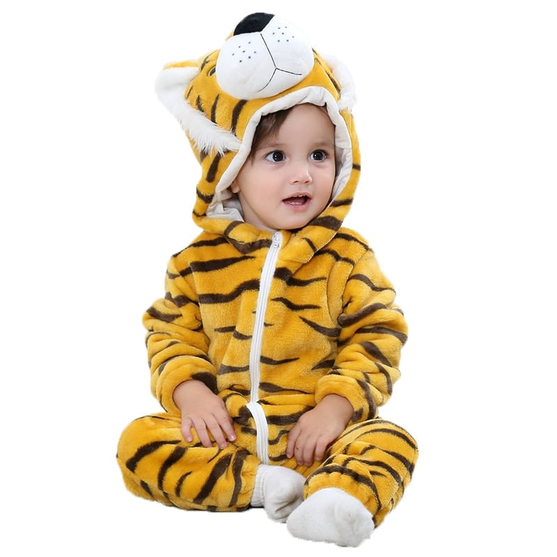 Pyjama d'hiver à capuche pour bébé en polyester Tigre 0-6 mois